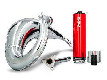 Obrázok z výfuk VOCA Cross chrom 50/70cc červený tlmič pre Sherco 50 SM-R, SE-R