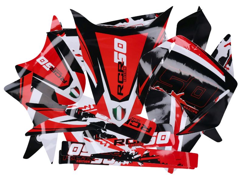 Obrázok z samolepky sada  čierno-bielo-červený lesklý pre Gilera RCR 11-17