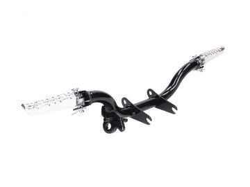 Obrázok z konzola stupačiek čierna farba s držiakom pre stojan bočný  a skladacie stupačky pre Simson S50, S51, S70, S53, S83